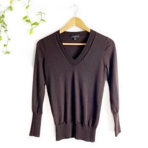 J. Crew 100% Wool Chocolate V-Neck Sweater Size: S